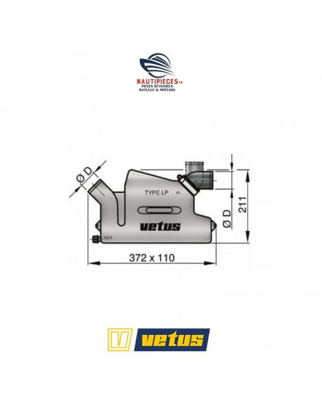 WLOCKL40R pot échappement waterlock tuyau 40mm LP40 VETUS