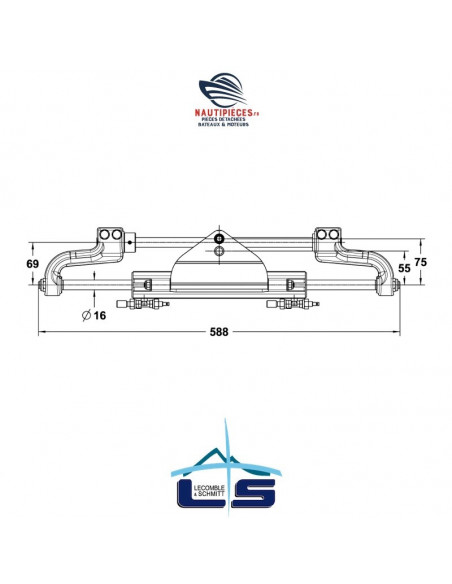 2203335 Vérin VHM EX225 HP + raccords direction hydraulique moteurs hors-bord LS225 PRO Lecomble & Schmitt