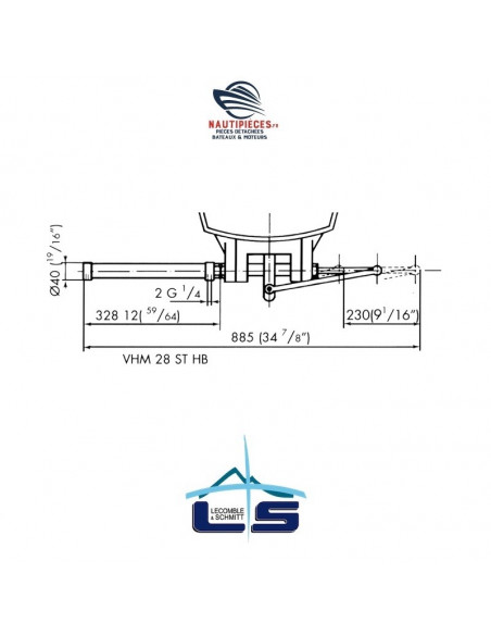 2200033 vérin de direction hydraulique LS VHM 28 ST HB hors-bord montage latéral LECOMBLE & SCHMITT