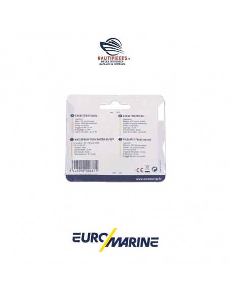 000661 interrupteur à poussoir étanche 20A noir EUROMARINE OFF/MOM diamètre perçage 22mm