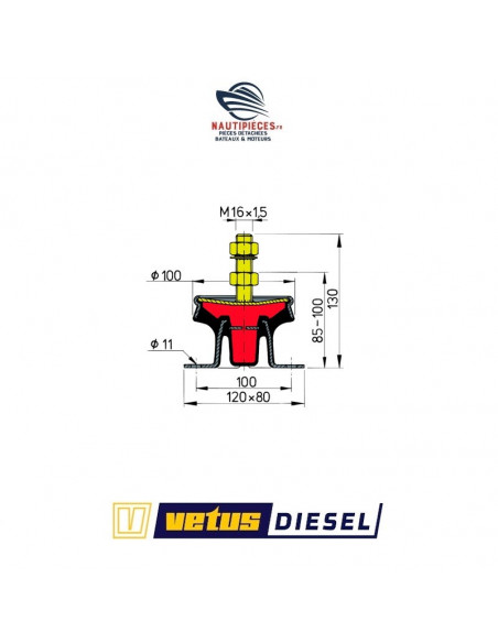MITSTEUN support moteur flexible VETUS DIESEL hydro damper M2.04 M2.06 M3.09