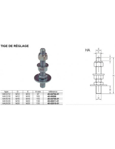 40-04705-01 tige réglage M16 mise à hauteur support moteur METALASTIK CUSHYFLOAT HA16/16