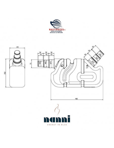 QWL00008NI pot échappement waterlock 9L tuyau 50/60/75 mm NANNI DIESEL
