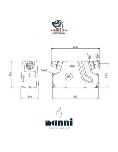 QWL00015NI pot échappement waterlock 15L tuyau 60/80 mm NANNI DIESEL