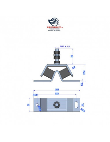 GS38121 support moteur silent bloc type V 150 KG YANMAR MARINE 129670-08340 129670-08341 121370-08351 121370-08350