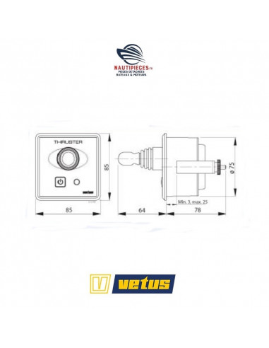 BPJE2 tableau panneau joystick commande propulseur étrave avec temporisation VETUS 12 / 24 V