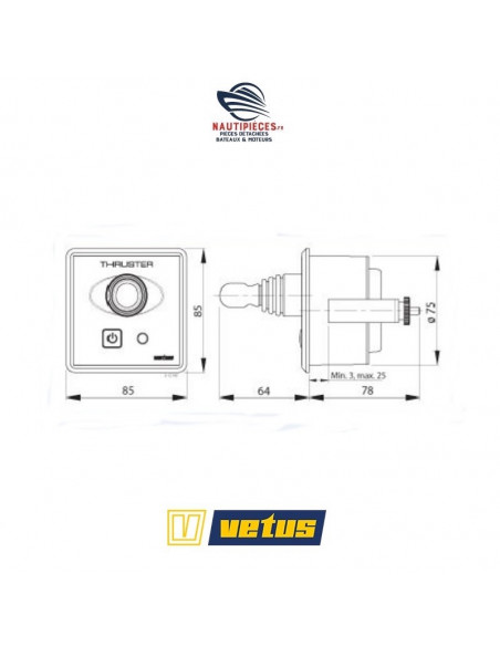 BPJE2 tableau panneau joystick commande propulseur étrave avec temporisation VETUS 12 / 24 V