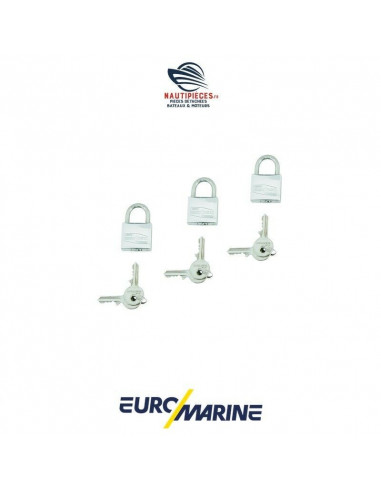 002626 Lot 3 cadenas inox laiton 30 mm EUROMARINE MARINOX avec 6 clés identiques