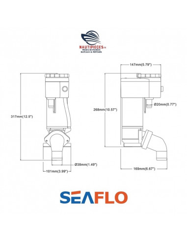 SFMTP1-02 kit conversion wc manuel électrique 12v SEAFLO OSCULATI 50.205.32
