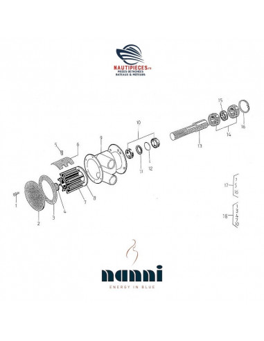 970307484 arbre pompe eau mer ORIGINE moteur NANNI DIESEL N4.50 4.220HE 5.280HE JABSCO 23437-0000