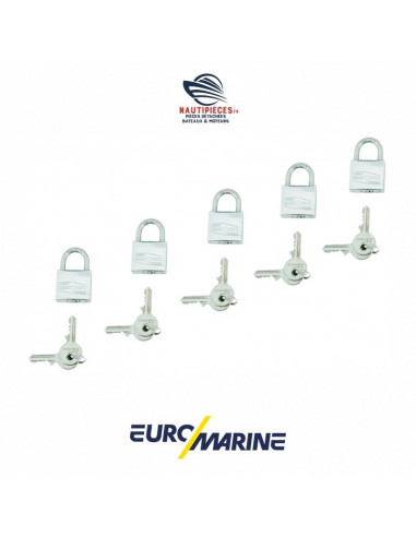 002627 Lot 5 cadenas inox laiton 30 mm EUROMARINE MARINOX avec 10 clés identiques P203972 PLASTIMO