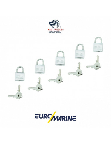 002627 Lot 5 cadenas inox laiton 30 mm EUROMARINE MARINOX avec 10 clés identiques