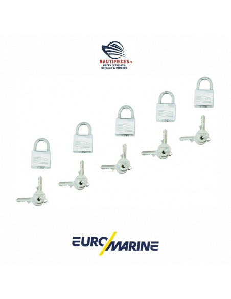 002627 Lot 5 cadenas inox laiton 30 mm EUROMARINE MARINOX avec 10 clés identiques