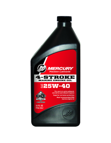 92-8M0086223 bidon 1 litre huile minérale 25W40 moteurs inboard essence QUICKSILVER MERCURY MERCRUISER 92-8M0206953