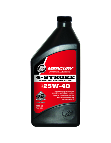 92-8M0086223 bidon 1 litre huile minérale 25W40 moteurs inboard essence QUICKSILVER MERCURY MERCRUISER 92-8M0206953