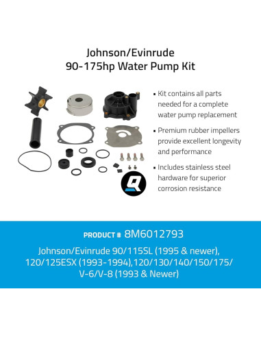 46-8M6012793 kit pompe eau avec corps adaptable QUICKSILVER moteurs hors-bord JOHNSON EVINRUDE 5001595 0435929 SIERRA 18-3315-2