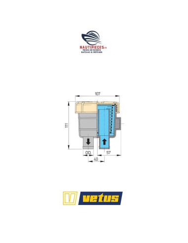 FTR140/13 Filtre eau mer VETUS série FTR140 moteurs diesel entrée tuyau diamètre 13MM